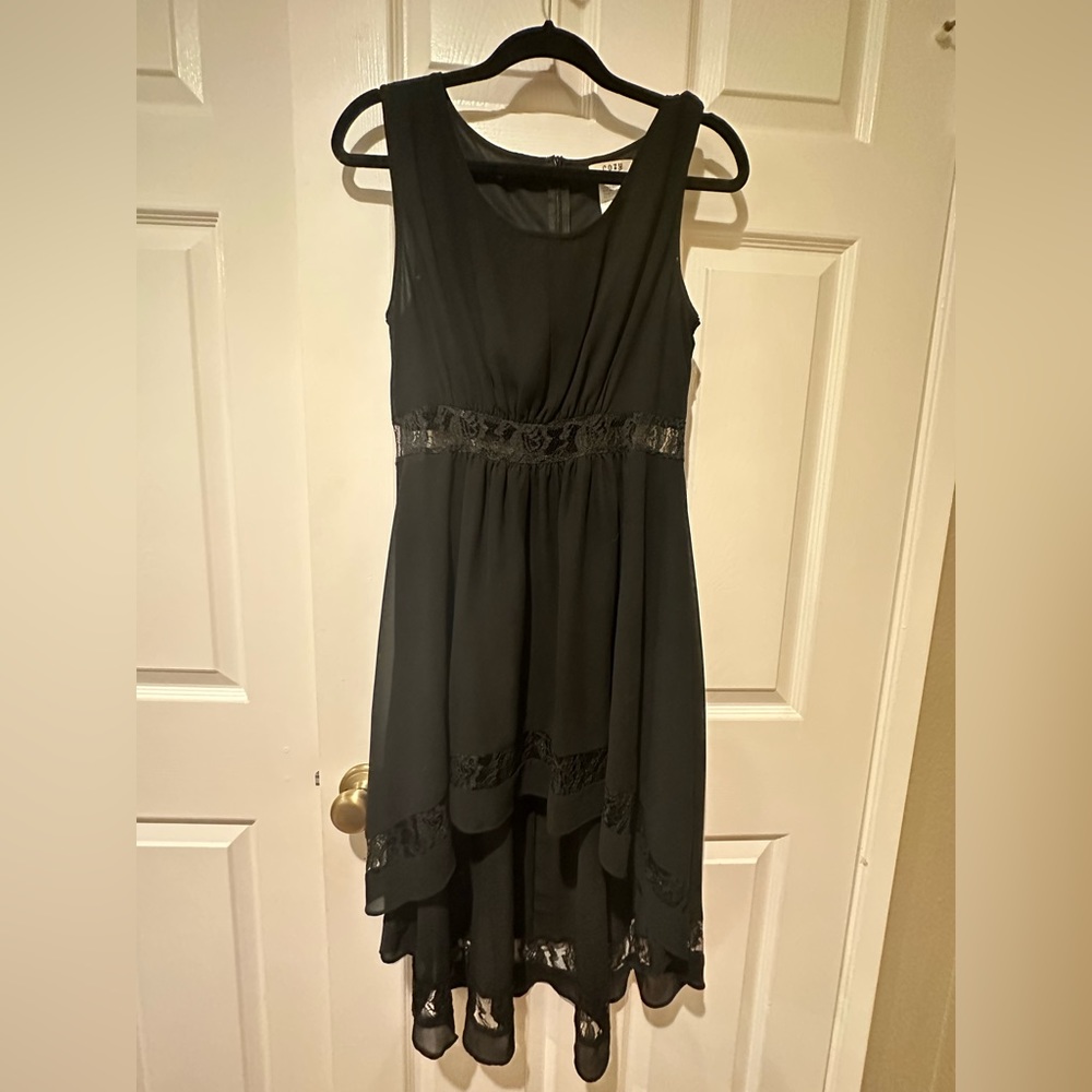High low cut lace detail black dress